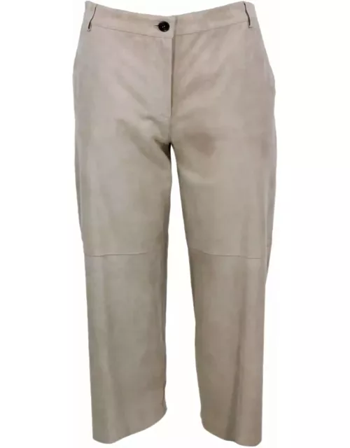 Antonelli Trousers Made Of Soft Suede, With A Soft Fit And Zip And Button Closure With Elastic Waist On The Back. Welt Pockets.