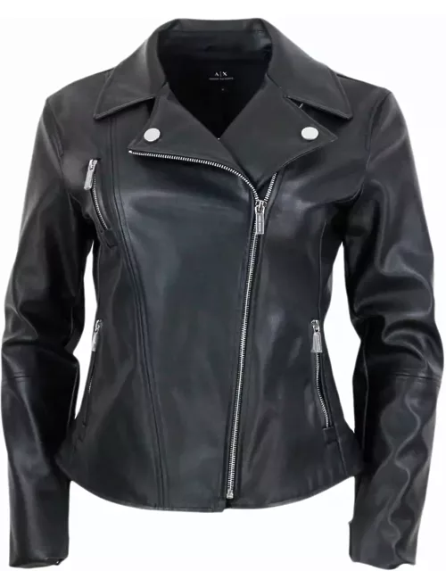 Armani Collezioni Studded Jacket Made Of Eco-leather With Zip Closure And Zips On The Cuffs And Pocket