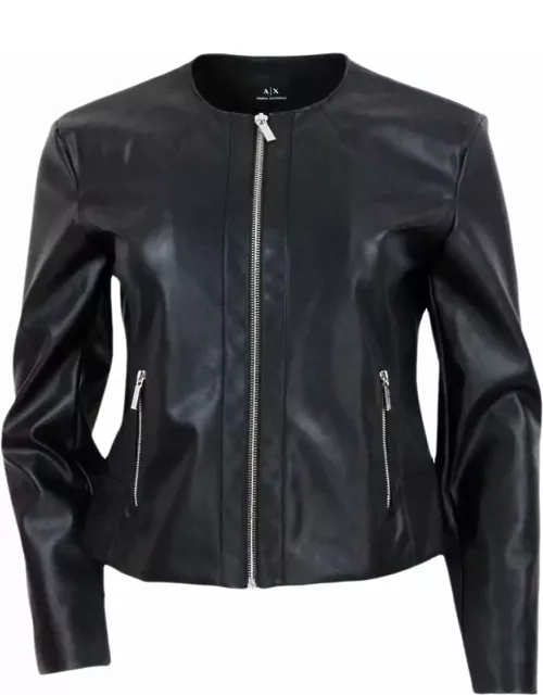 Armani Collezioni Slim-fit Eco-leather Jacket With Zip Closure And Side Pocket