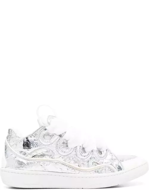 Lanvin Curb Sneakers In Crinkled Metallic Leather