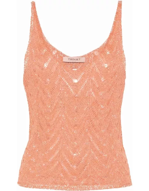 TwinSet Lace And Lurex Tank Top