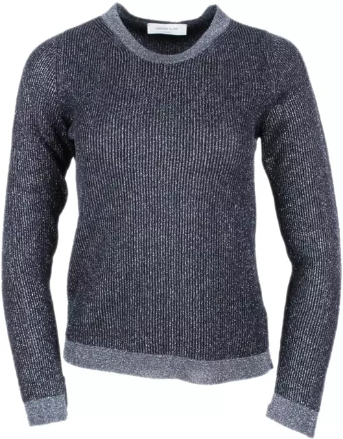 Fabiana Filippi Long-sleeved Crew-neck Sweater In Organic Cotton And Lurex With Ribbed Knit