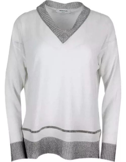 Fabiana Filippi Cotton And Hemp Thread Sweater With V-neck