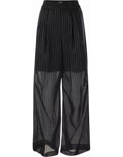 Brunello Cucinelli Sparkling Stripe Cotton Gauze Loose Trouser