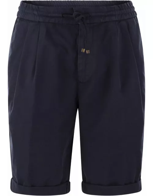 Brunello Cucinelli Bermuda Shorts In Garment-dyed Cotton Gabardine With Drawstring And Double Dart