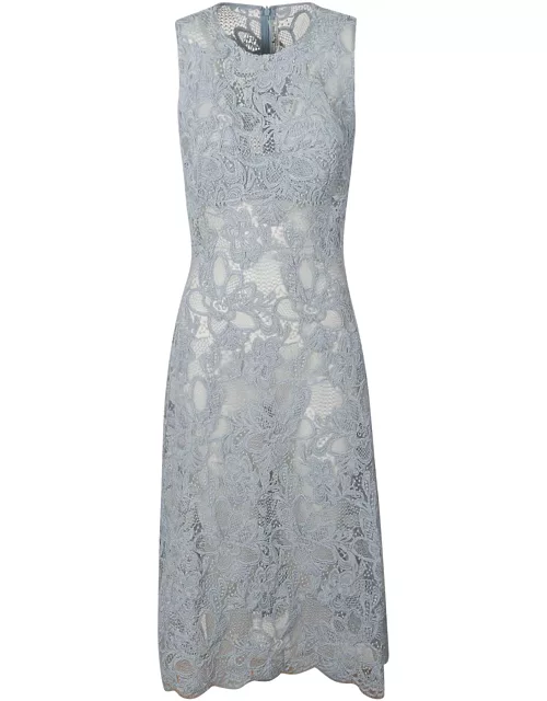 Ermanno Scervino Rear Zip Perforated Floral Sleeveless Dres