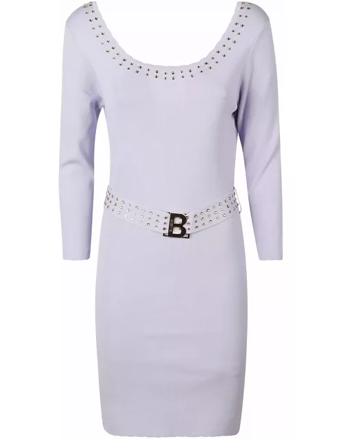 Blugirl Belted Waist Long-sleeved Studded Dres