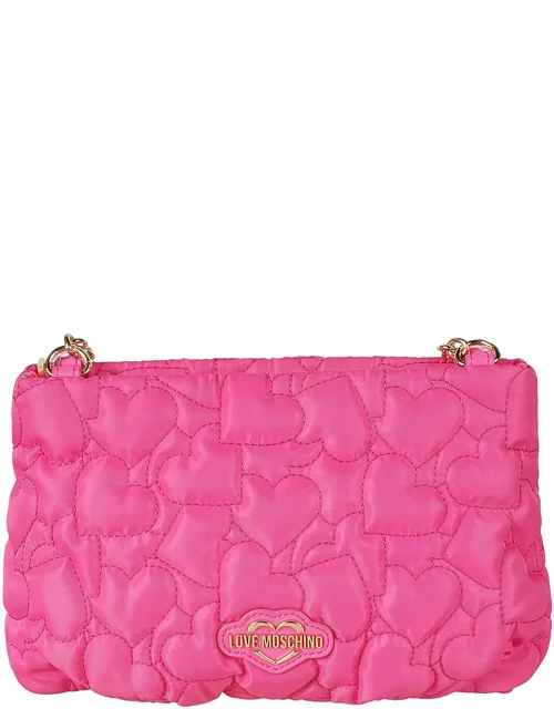 Love Moschino Heart Embroidered Logo Embossed Shoulder Bag