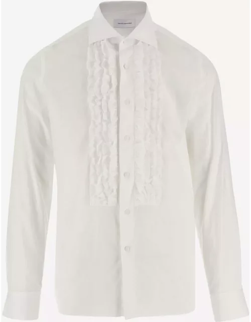 Tagliatore Cotton Poplin Shirt With Ruffle