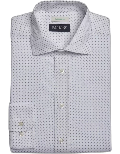 JoS. A. Bank Men's Tailored Fit Spread Collar Geo Dress Shirt, White, 17 34