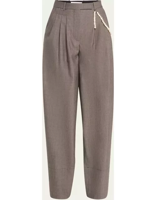 Aga Pearly-Chain Pleated Wide Tapered-Leg Pant