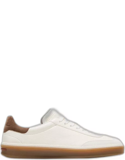 Mixed Leather Low-Top Tennis Sneaker