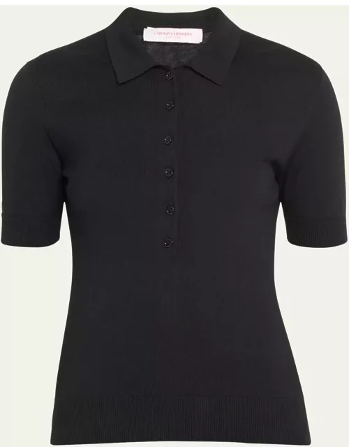 Button-Front Knit Polo Top
