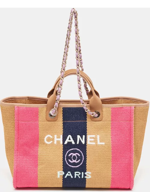 Chanel Multicolor Striped Straw Raffia Large Deauville Shopper Tote
