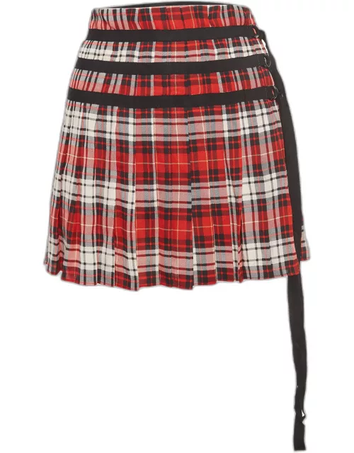 Joseph Red Tartan Check Silk Pleated Mini Skirt