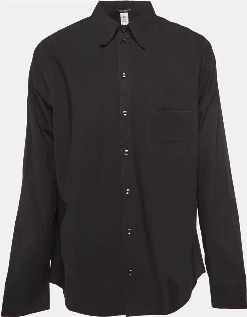 Dolce & Gabbana Black Cotton Blend Embossed Pocket Detail Shirt