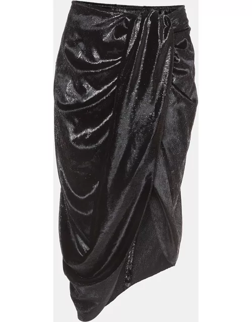 Just Cavalli Black Shimmer Velvet Draped Mid Skirt