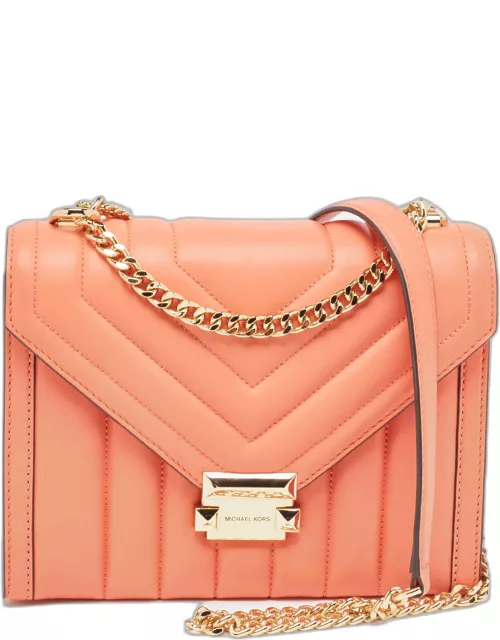 Michael Kors Peach Quilted Leather Large Whitney Shoulder Bag