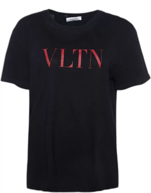 Valentino Black VLTN Print Cotton Crew Neck T-Shirt