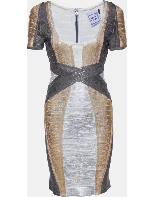 Herve Leger Metallic Foil Print Knit Carolyn Bandage Dress