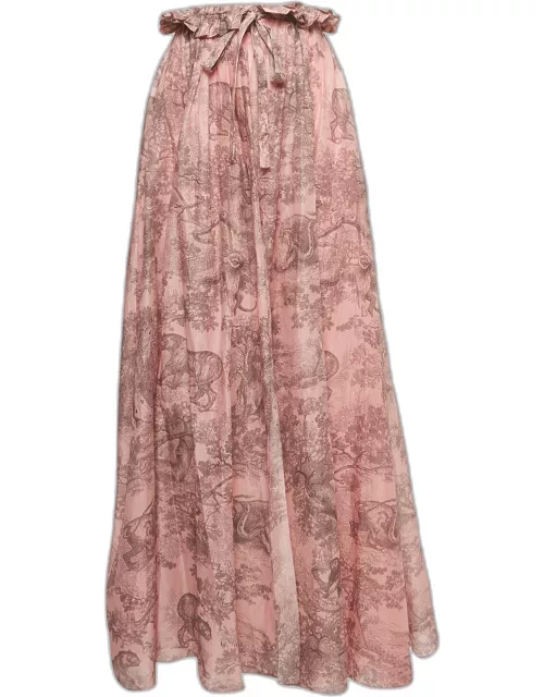Dior Pink Jungle Print Cotton Gathered Layered Dioriviera Maxi Skirt