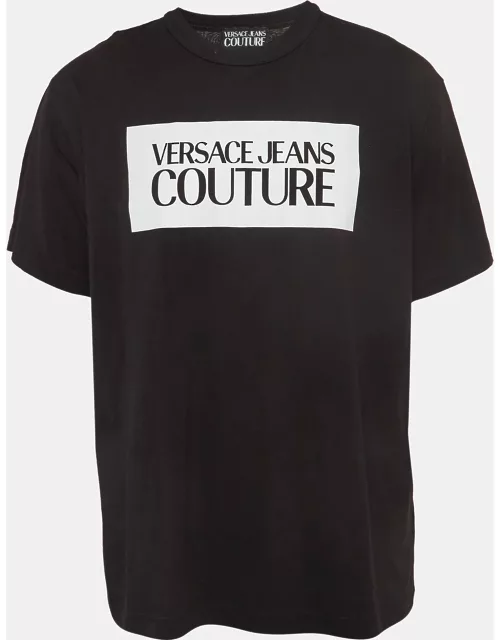 Versace Jeans Couture Black Logo Print Cotton Knit Half Sleeve T-Shirt