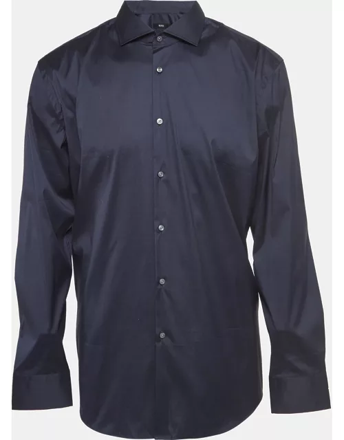 Boss By Hugo Boss Navy Blue Stretch Cotton Slim Fit Shirt