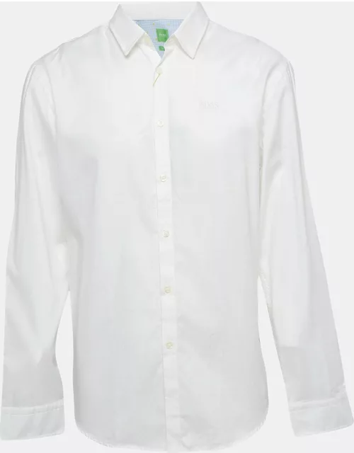 Boss By Hugo Boss White Logo Embroidered Cotton Regular Fit Shirt