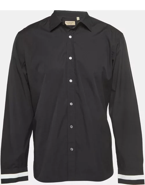 Burberry London Black Contrast Cuff Cotton Long Sleeve Shirt