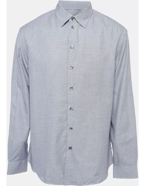 Armani Collezioni Blue Micro Checks Cotton Long Sleeve Shirt