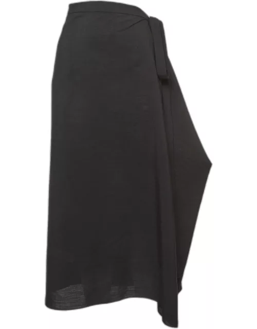 The Row Black Wool Blend Draped Mid-Length Skirt