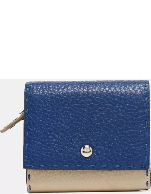 Fendi Blue/White Selleria Leather Flap Compact Wallet