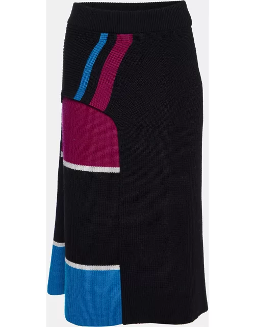 Kenzo Black Color-block Wool Knit Faux Wrap Skirt