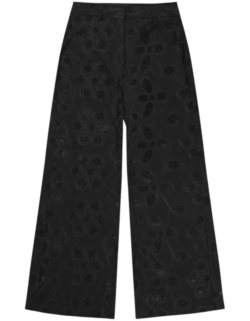 MUNTHE Eileen Cut Out Floral Trousers - Black