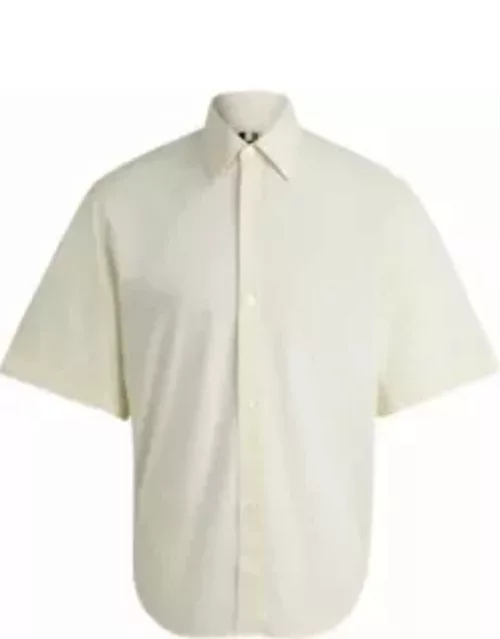Regular-fit shirt in paper-touch cotton poplin- Light Yellow Men's Casual Shirt