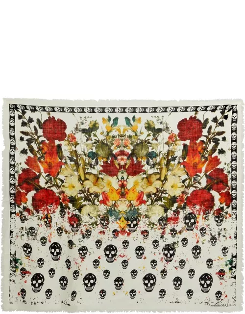 Alexander Mcqueen Biker Skull Printed Wool Scarf - Multicoloured