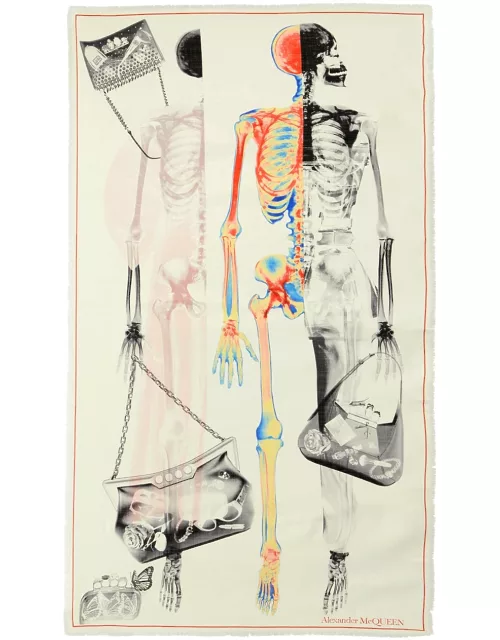 Alexander Mcqueen X-Ray Skeleton Printed Wool Scarf - Ivory