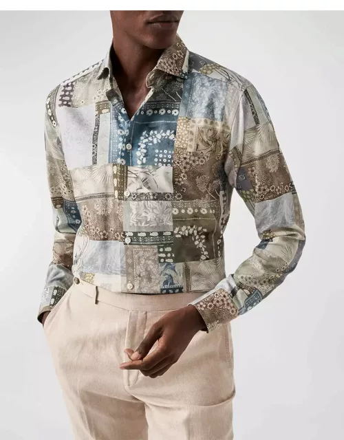 Men's Slim Fit Patchwork Cotton Tencel Shirt