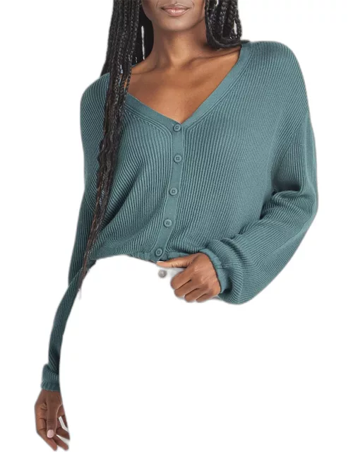 Bri Rib-Knit Drop-Shoulder Cardigan