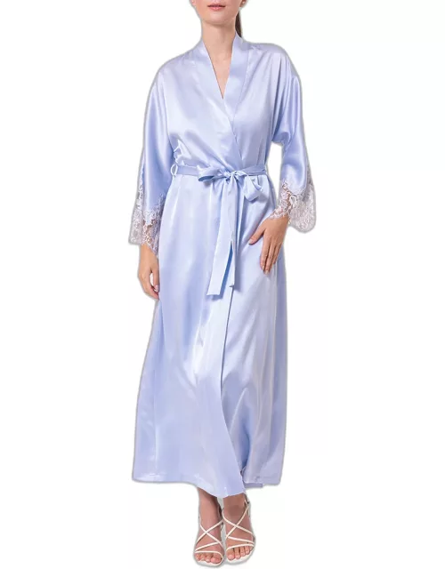 Lace-Trim Silk Charmeuse Robe
