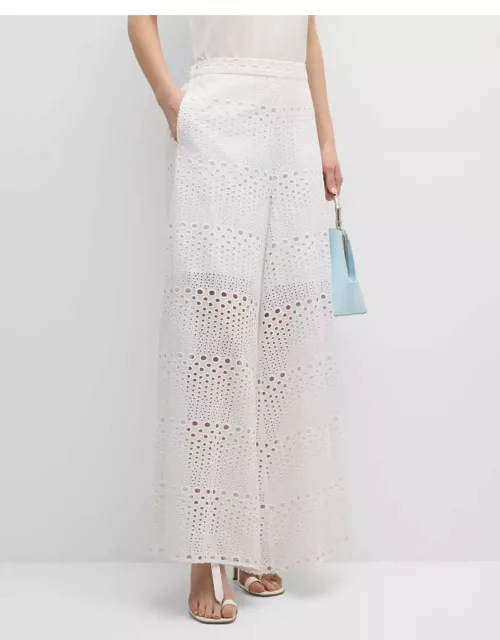 Wide-Leg Eyelet-Embroidered Cotton Pant
