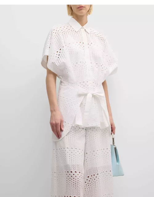Eyelet-Embroidered Button-Down Cotton Top