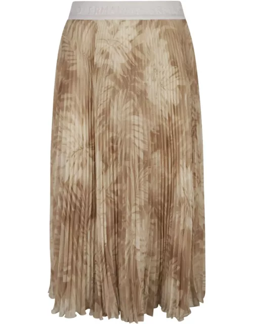 Ermanno Firenze Logo Waist Palm Print Pleated Skirt