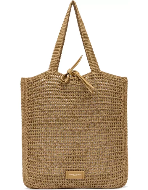 Gianni Chiarini Vittoria Camel Shopping Bag In Crochet Fabric
