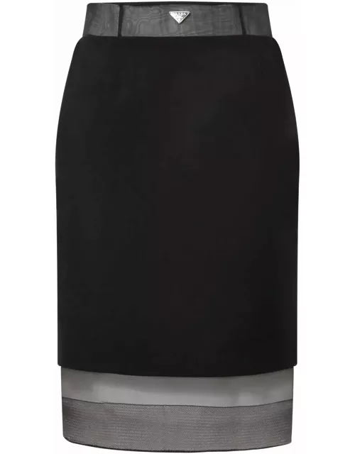 Prada Midi Skirt In Wool And Crinoline