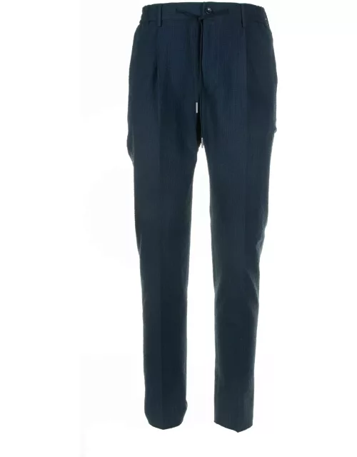 Tagliatore Navy Blue Trousers With Drawstring