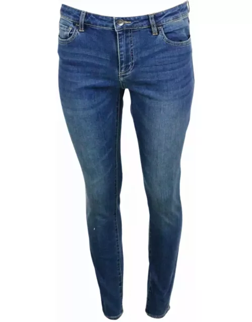 Armani Collezioni Super Skynny Mid Rise Jeans Trousers In Stretch Denim With Logo On The Back Pocket