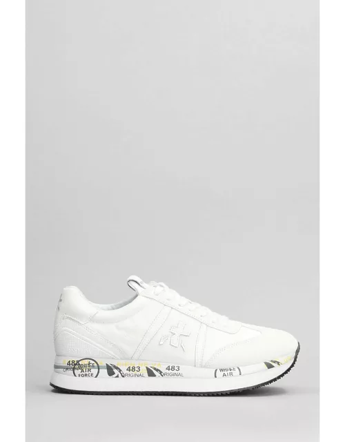 Premiata Conny Sneakers In White Suede And Fabric