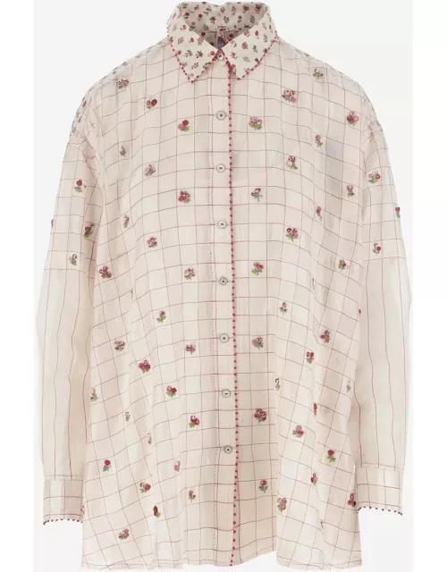 Péro Silk Shirt With Floral Embroidery