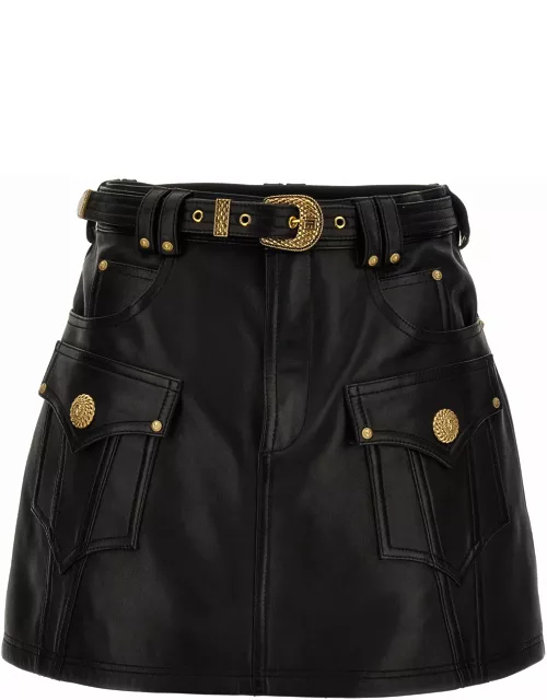 Balmain Western Leather Skirt